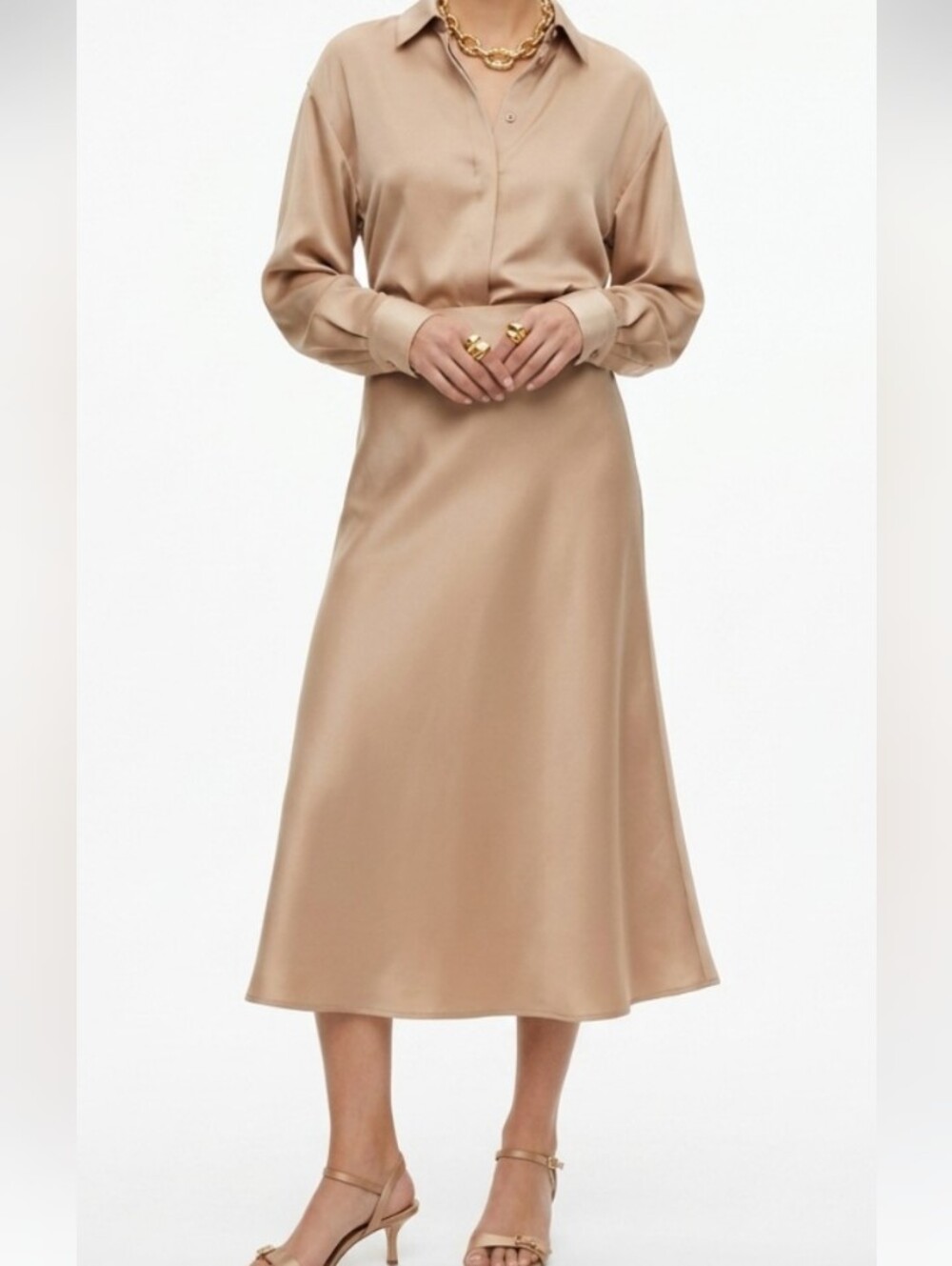 Rachel Zoe Classic Beige A-Line Midi Skirt